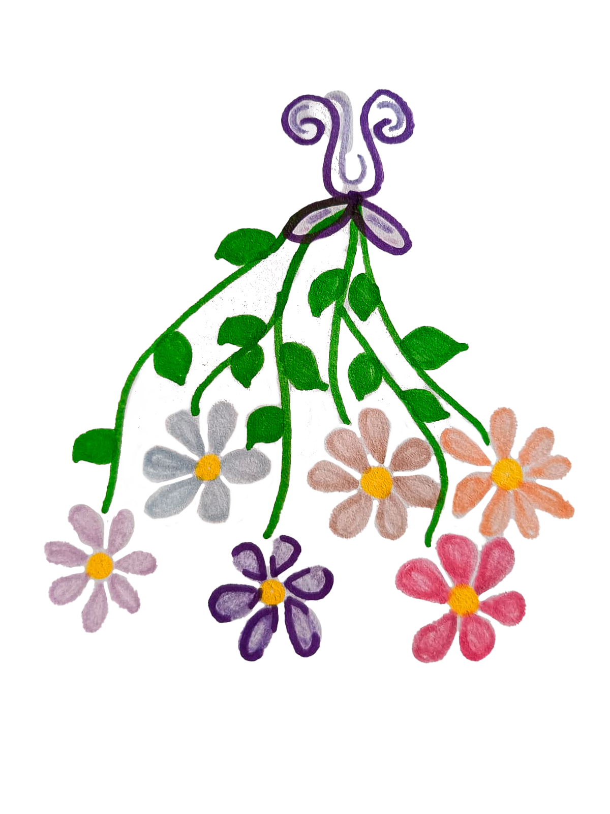 Flores colgantes de colores